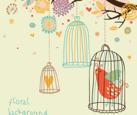 Hand drawn Flowers and birds background vector 01