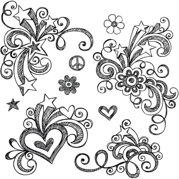 Hand drawn floral decor design vector set 01