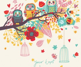Hand drawn Flowers and birds background vector 02