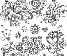 Hand drawn floral decor design vector set 02