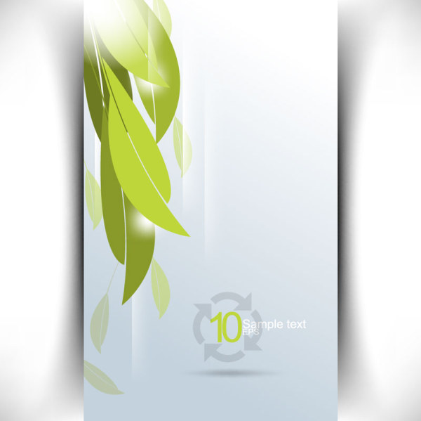 Bright Green leaves card vector 01
