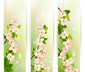 Spring Pink flowers banner vector 02