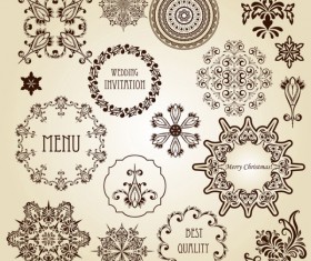 Vintage floral accessories and Borders vector 01