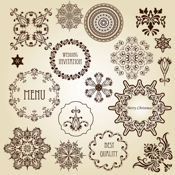 Vintage floral accessories and Borders vector 01
