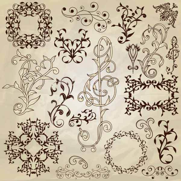 Vintage floral accessories and Borders vector 02