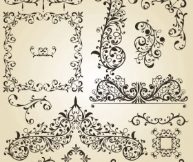 Vintage floral accessories and Borders vector 03
