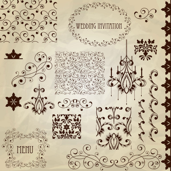 Vintage floral accessories and Borders vector 05