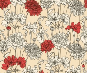 Hand drawn flower pattern art vector 01
