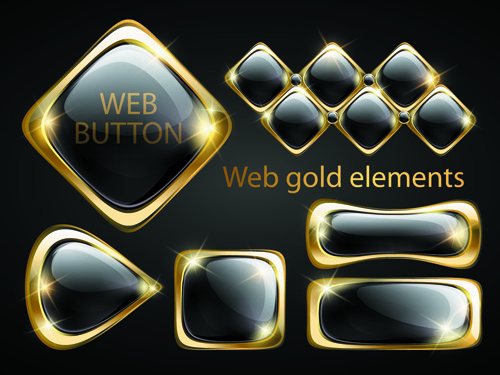 golden glow Web Buttons elements vector 02
