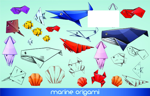 Cute Animal Origami elements vector 01