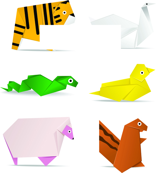 Cute Animal Origami elements vector 02