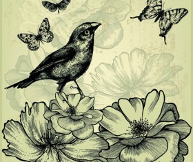 Retro Birds design elements vector 03