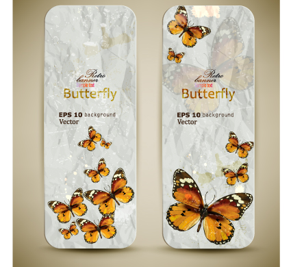 Retro Butterfly invitation cards vector 01