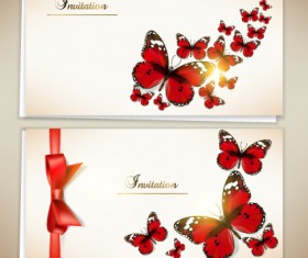 Retro Butterfly invitation cards vector 02