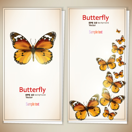 Retro Butterfly invitation cards vector 03