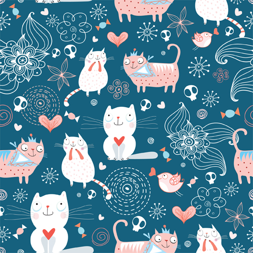 Funny Cat pattern vector 01