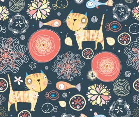 Funny Cat pattern vector 05