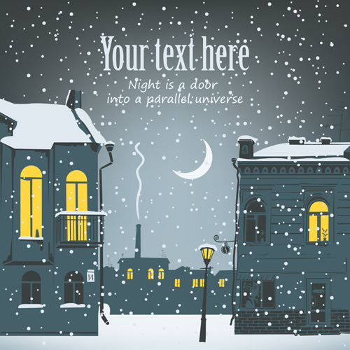 City in the snow vector background 01