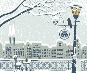 City in the snow vector background 03
