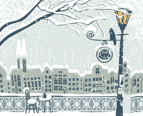 City in the snow vector background 03