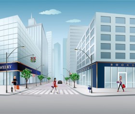 Cartoon City scenes elements vector graphics 02
