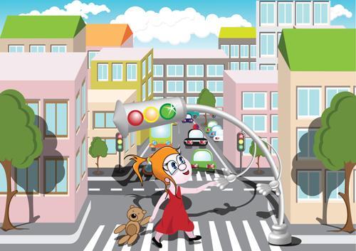 Cartoon City scenes elements vector graphics 05 free download
