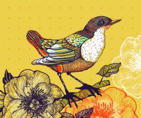 Hand drawn Floral Backgrounds with Birds vector 01
