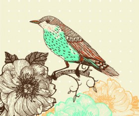 Hand drawn Floral Backgrounds with Birds vector 02