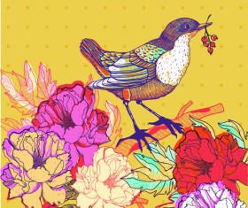 Hand drawn Floral Backgrounds with Birds vector 03