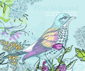 Hand drawn Floral Backgrounds with Birds vector 04
