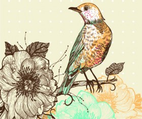 Hand drawn Floral Backgrounds with Birds vector 05