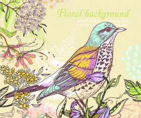 Hand drawn Floral Backgrounds with Birds vector 06