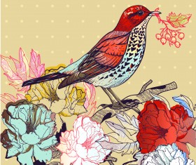 Hand drawn Floral Backgrounds with Birds vector 07