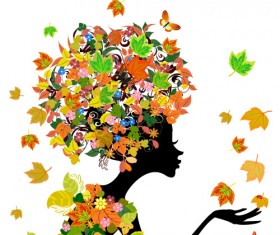 Set of Floral season girls vector graphic 01