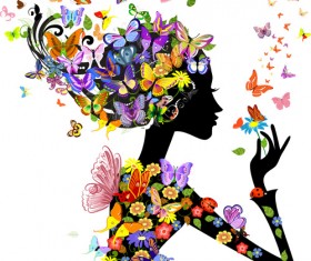 Set of Floral season girls vector graphic 02