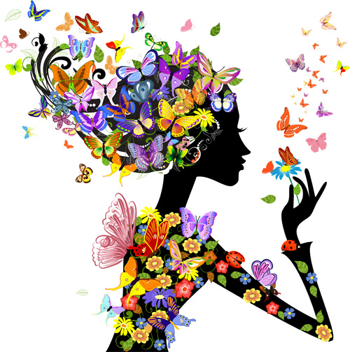 Set of Floral season girls vector graphic 02