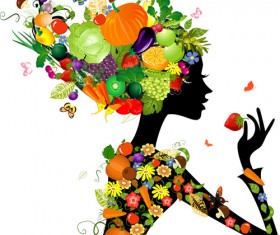 Set of Floral season girls vector graphic 04