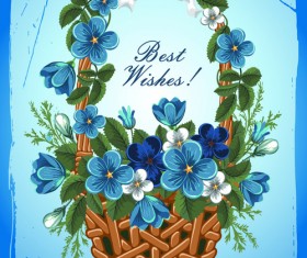 Flower Baskets wishes card vector
