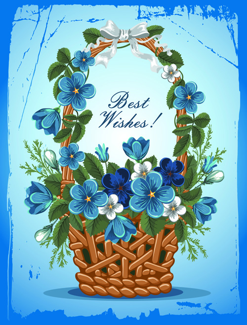 Flower Baskets wishes card vector