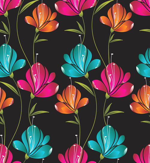 Colored Flower Seamless pattern vector 02