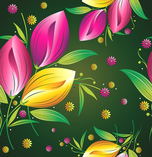 Colored Flower Seamless pattern vector 04