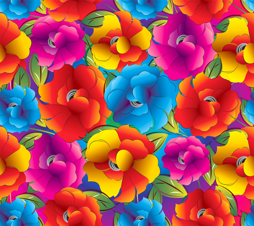 Colored Flower Seamless pattern vector 05