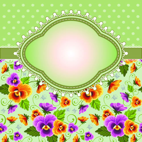 Flower with frame background vector 01