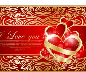 Golden floral Valentine card vector
