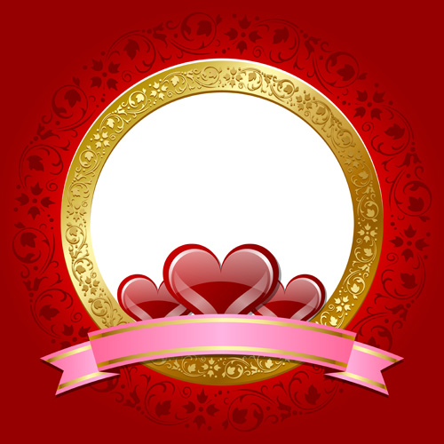 Heart and glod frame vector background