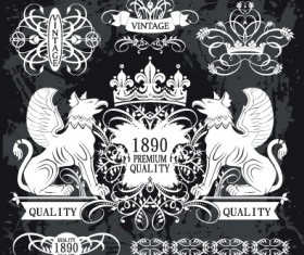 Black and White Heraldry coat of arms vector 01