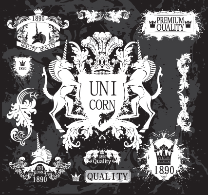 Black and White Heraldry coat of arms vector 02