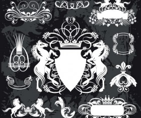 Black and White Heraldry coat of arms vector 03