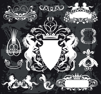 Black and White Heraldry coat of arms vector 03