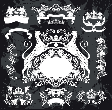 Black and White Heraldry coat of arms vector 05